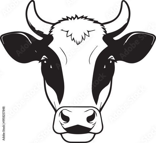 Black and white minimalist cow head icon isolated on white background
