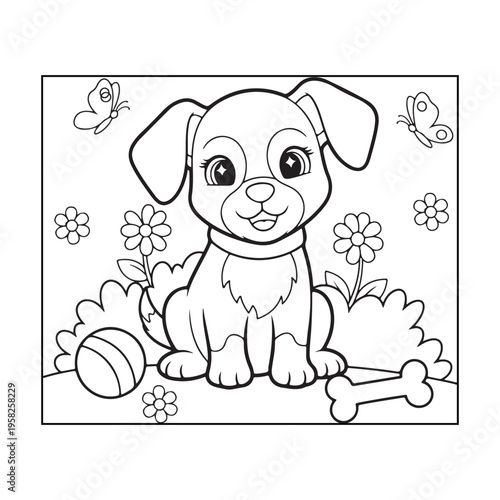 Cute puppy coloring page for kids 