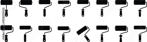 paint roller silhouette icon set. vector illustration