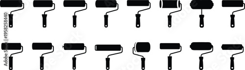 paint roller silhouette icon set. vector illustration