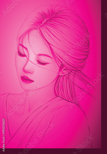 Sketch. Beauty girl face Hand drawn sketch on a white background. Beautiful fashion girl. Vector illustration.