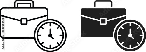 Office hours icon set vector illustrations, vector glyph flat icons, minimal business and workplace concept