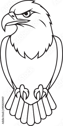 Bold Eagle Head Icon with Military Medal in Black and White Line Art
