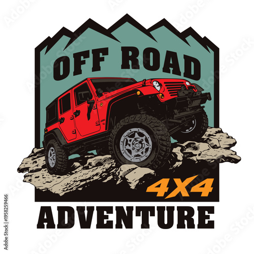 Off Road 4x4 Adventure on Rocky Terrain Vector Illustration