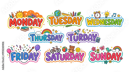 Charming Collection of Days of the Week Typography Illustrations for Your Projects