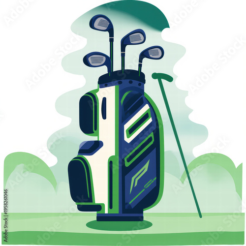 Golf Cartoon with Golf Clubs and Balls