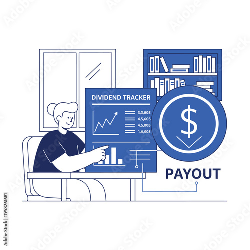 Person tracking dividend payouts on a digital screen.