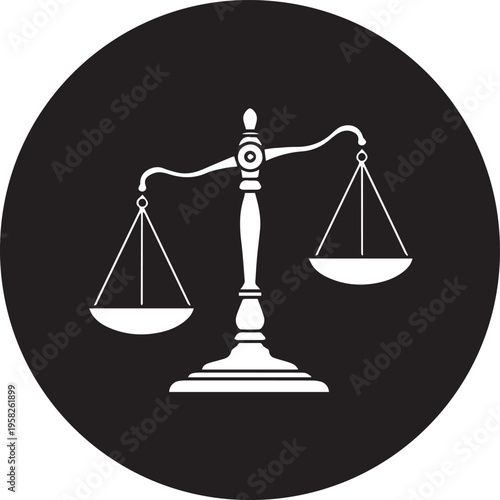 Justice and fairness balance scale icon in bold black and white design