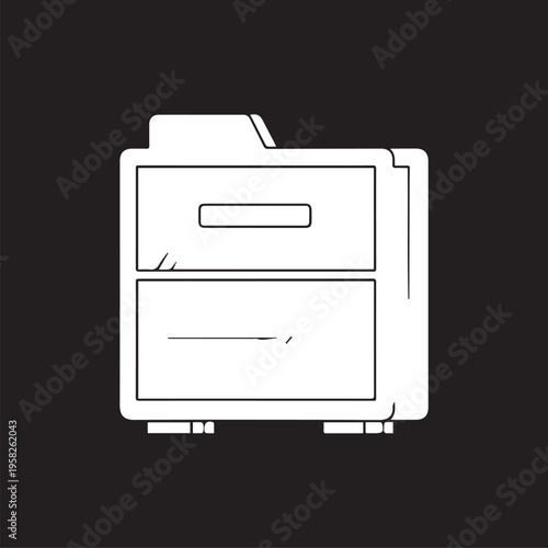 Minimalist 2D filing cabinet icon for business and office design