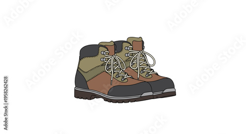 A pair of sturdy earth-toned hiking boots with white laces is presented side-by-side on a white background.