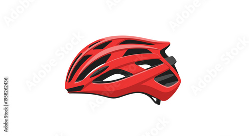 A vibrant red bicycle helmet with multiple ventilation slots is shown from a side angle on a white background.