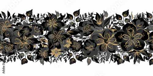 Elegant Black and Gold Floral Border with Decorative Flowers