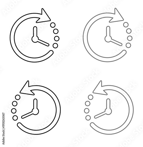 Clock icons with arrows representing time management history duration speed progress and deadline for web and apps