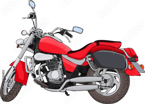 Colorful illustration of cartoon motorcycle without background.