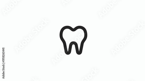 A simple, dark-colored outlined tooth against a stark white backdrop. A dental icon