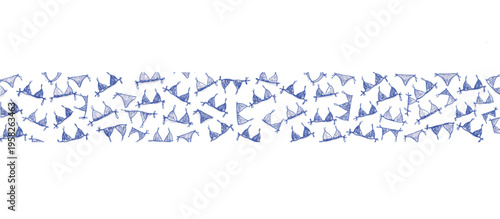 Hand drawn bikini top and bottom with side ties vector illustration. Blue line art swimwear sketch isolated on transparent background