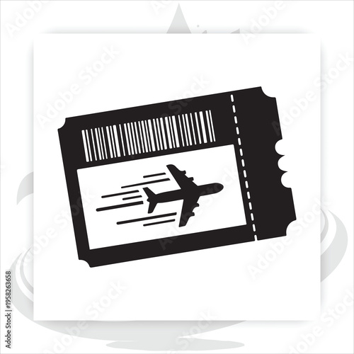 Travel Ticket: A stylish black and white illustration of an airplane ticket, evoking the thrill of travel and the anticipation of new adventures. 