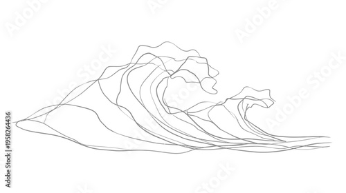 Stylized grayscale illustration of ocean waves, drawn with interconnected, flowing lines on white background