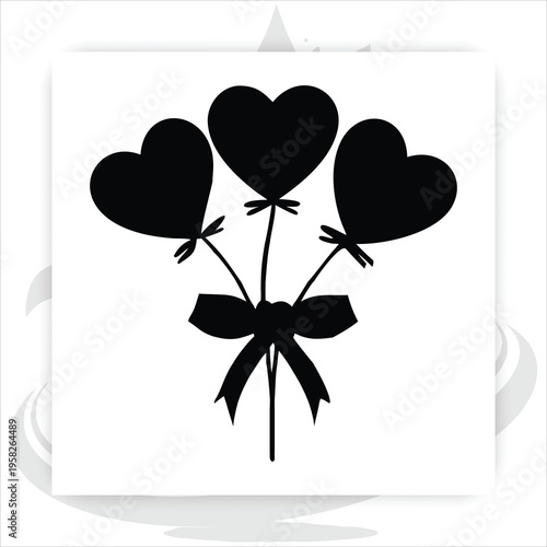 Heart Balloons in Silhouette: Elegant silhouette of heart-shaped balloons, symbolizing love and affection. Each heart is delicately poised with a ribbon that represents the beauty of emotion. 