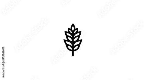 Minimalist black outline of a wheat stalk, centered on a white background, representing harvest