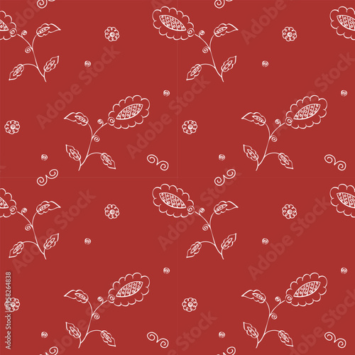 seamless pattern with hand-drawn elements, children's drawing with stylized flowers, butterflies and ornament fragments