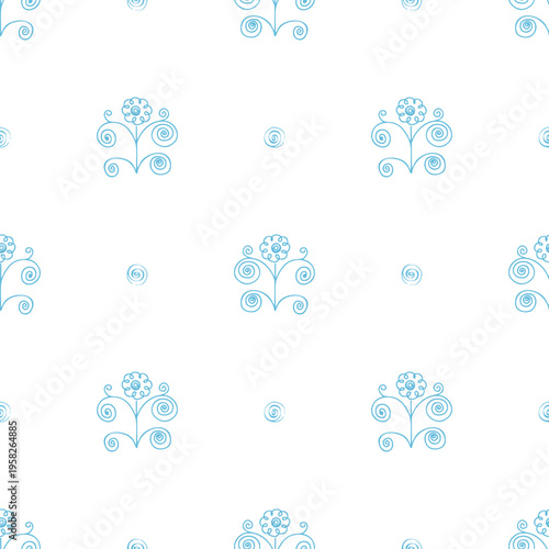 seamless pattern with hand-drawn elements, children's drawing with stylized flowers, butterflies and ornament fragments