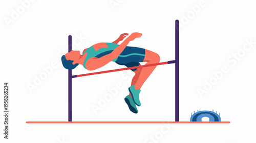 A dynamic scene of an athlete performing a high jump, showcasing physical prowess, grace, and the exciting spirit of competitive sports at its finest.