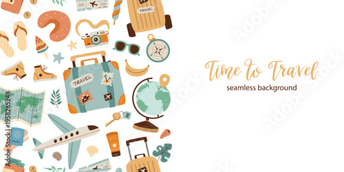 Horizontal seamless banner for tourism. Perfect for designing travel banners, websites, cards and invitations.