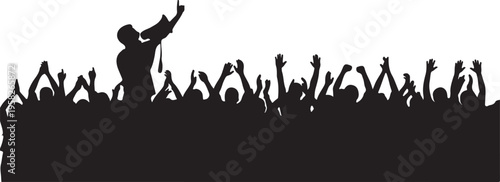 Protest crowd silhouette with leader shouting through megaphone
