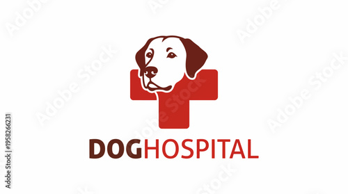 A compassionate logo for a dog hospital, featuring a dog's face and a red cross, symbolizing care and medical assistance specifically tailored for our furry friends.