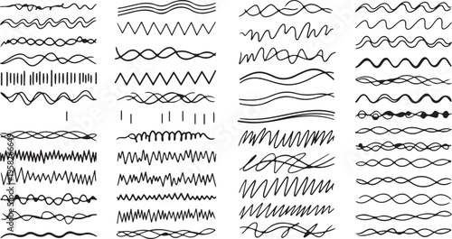 Mega collection of hand drawn doodle line dividers and wavy zigzag borders
