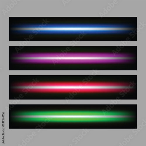 A set of four colorful gradient light bars on a dark background with a gray border around them