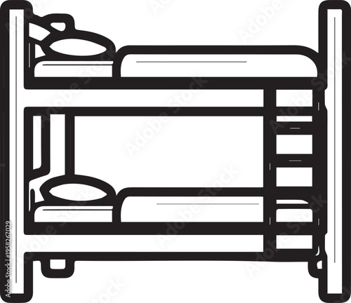 minimalist black and white bunk bed icon isolated on white background