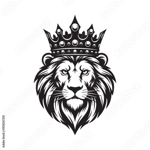 Majestic Lion Head with Regal Crown, Symbolizing Power, Nobility, Strength, and Royalty, an Emblem of Leadership and Courage