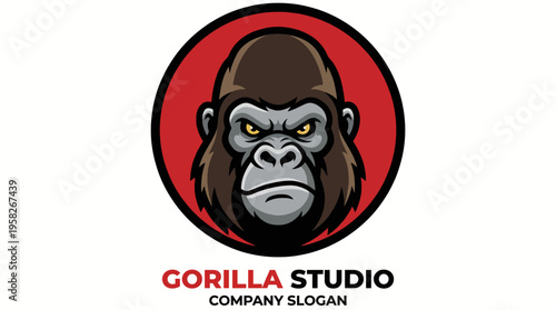 A boldly designed logo for Gorilla Studio featuring a fierce gorilla head, representing strength, determination, and creativity in a professional design context.