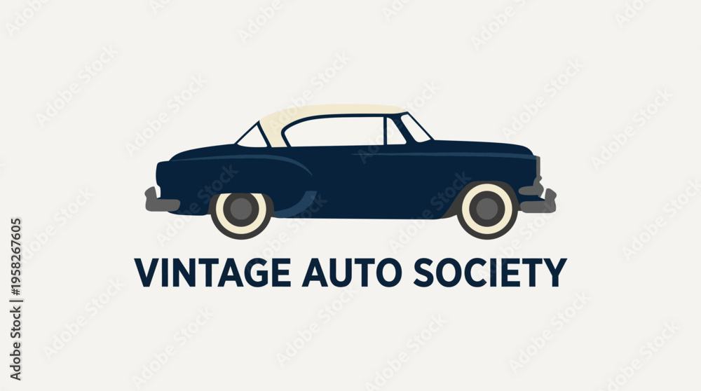 Obraz premium A clean and elegant logo displaying a classic vintage car silhouette, embodying nostalgia and timeless beauty for automotive enthusiasts and vintage auto societies.