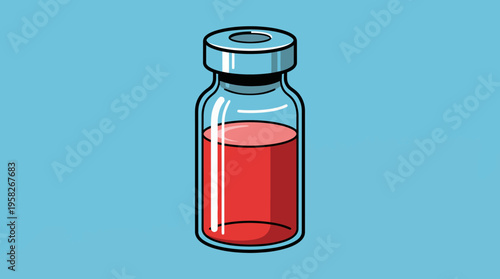 The image showcases a glass vial filled with a rich red liquid against an aqua backdrop, perfect for representing pharmaceuticals, laboratory work, or artistic concepts related to science.