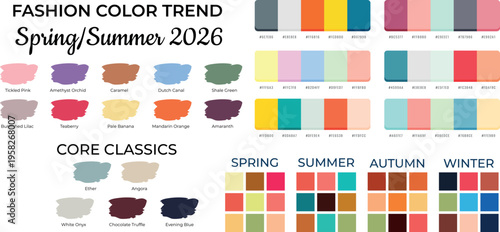 Obraz na płótnie Fashion Color Palette Guide Spring Summer Paint Brush Strokes Swatches Vector Te