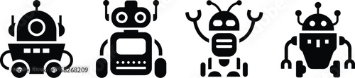 Autonomous robot silhouette icons, artificial intelligence robot symbols