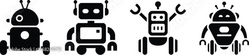 Autonomous robot silhouette icons, artificial intelligence robot symbols