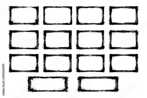 Grungy hand-drawn square frames in grid arrangement on white background.