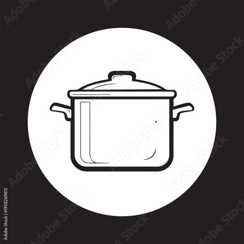 Minimalist black and white cooking pot icon isolated on white background