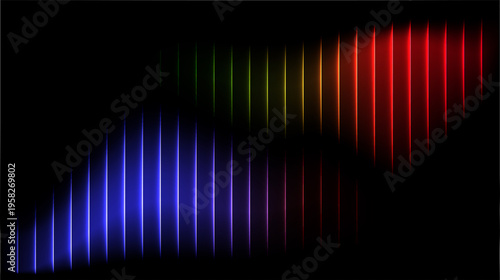 Abstract Glowing Vertical Rainbow Spectrum Lines on Dark Background