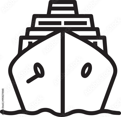 Minimalist black and white cruise ship icon isolated on white background