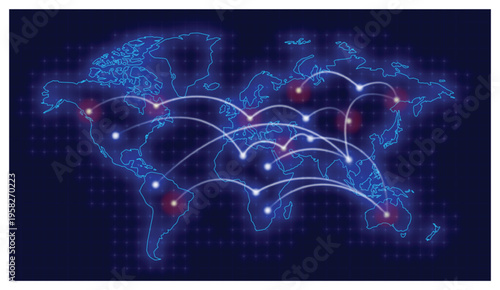 Cyber World War Concept Background with Digital Global Network and Data Attack Illustration