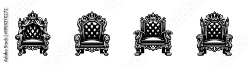 Set of four ornate vintage throne chairs vector silhouette illustration