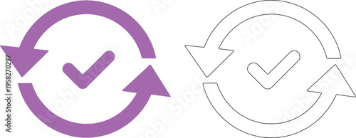 Circular arrow silhouette with checkmark purple