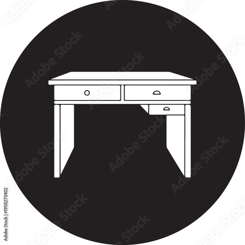 Minimalist black and white desk table icon isolated on white background