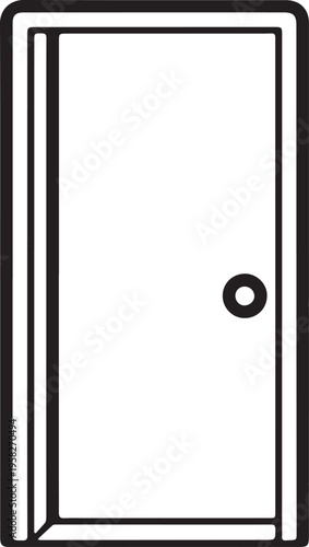 Minimalist black and white door icon isolated on white background
