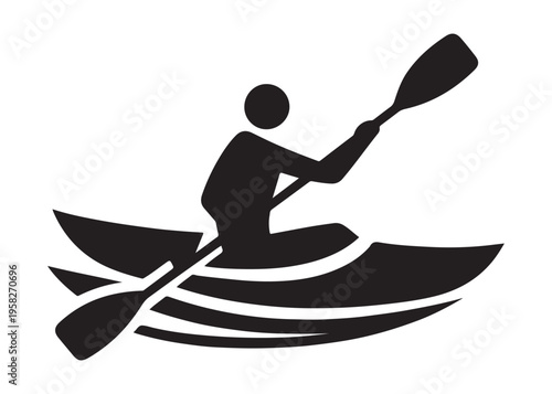 paddling kayak  logo silhouette vector, canoe lake log silhouette illustration, kayak boat silhouettes logo, kayak silhouette logo, canoeing and kayaking logo silhouette design on white background